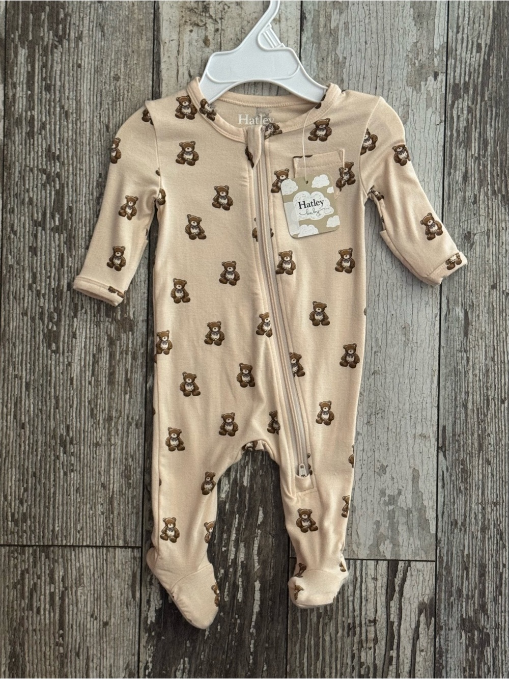 Hatley Beige Teddy Bear Footed One-Piece